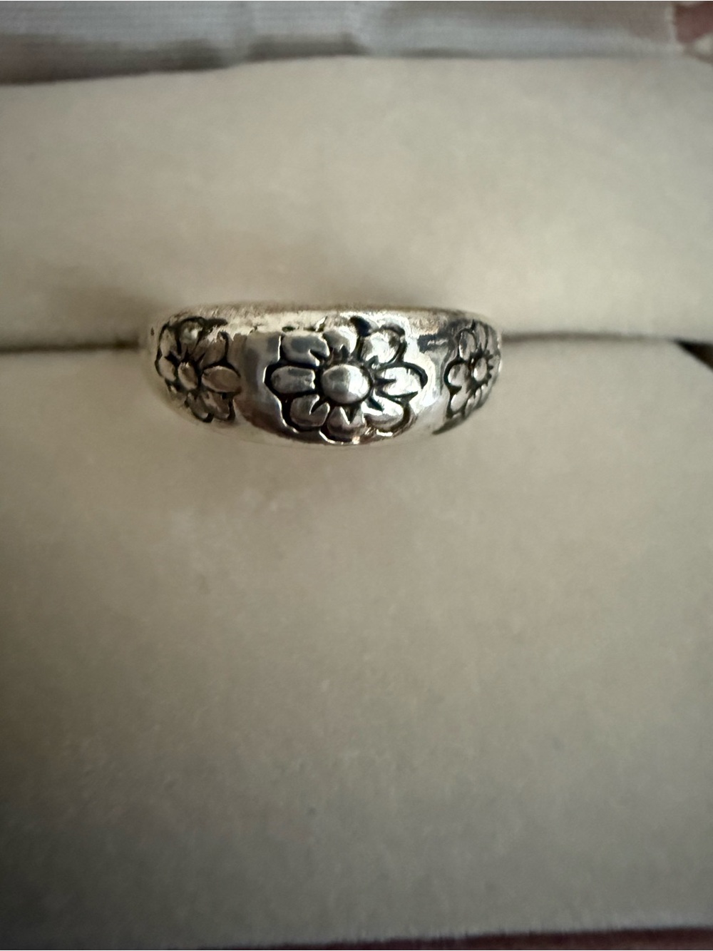 Sterling Silver Floral Dome Ring - Silver Flower Band